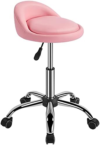 Yaheetech Height Adjustable Rolling Swivel Salon Stool Chair with Backrest Wheels for Tattoo Massage Facial Spa Manicure Dentist Clinic,Pink