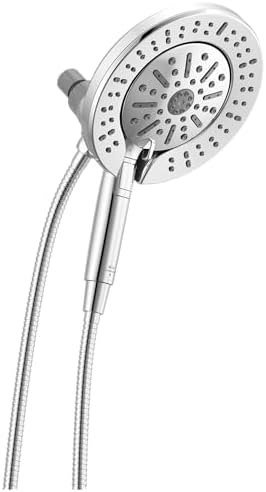 Delta Faucet 6-Setting In2ition 2-in-1 Dual Shower Head with ProClean Spray, Chrome Round Shower Head with Hose, Hand Held Shower Head, Chrome 75655