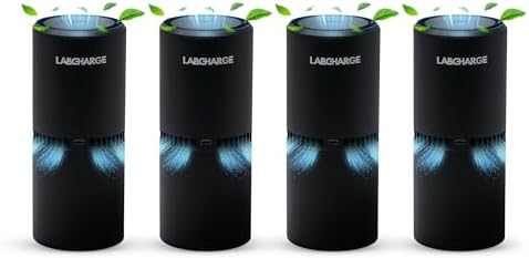 Lab Charge Small Ionic Air Purifier for Home & Bedroom – Silent HEPA Filter – Covers 250 Sq Ft - Free Cleaner for Pets, Hair, Smoke, Dust, Odors & Dander – Compact & Black Design - Pack of 4