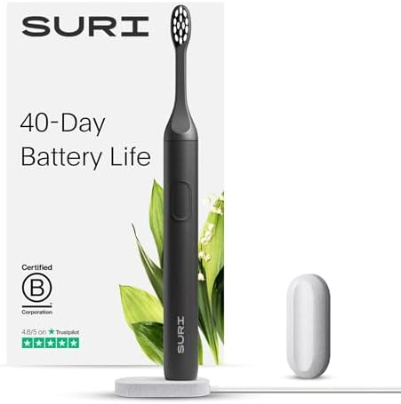 Sonic Electric Toothbrush | 40+ Day Battery | Designed in California | Sustainable Electric Toothbrush for Adults | Travel Toothbrushes | Tooth Brush |Black