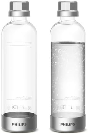 PHILIPS Carbonating Bottles ADD916/37, 1L Twin Pack Reusable PET Sparkling Water Bottles Compatible Sparkling Water Maker, 2 Pack for ADD4902BKOQ/37, ADD4902WHOQ/37 and ADD4901GROQ/37, ADD4901BKOQ/37