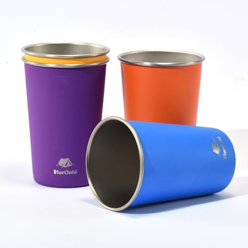 4 Pack Stainless Steel Cups 16oz - Colorful Stackable Metal Drinking Glasses for Camping, Travel, Shatterproof Tumblers