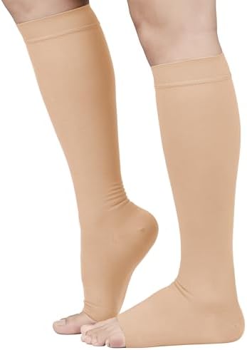 TOFLY® 30-40mmHg Medical Graduated Compression Socks for Men & Women, Open Toe Knee High Compression Socks,Firm Support for Circulation Recovery,Shin Splints,Varicose Veins,Edema,Nursing, Beige XXL