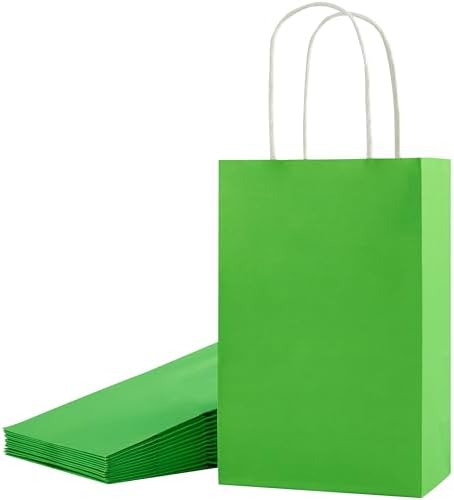 SUNCOLOR 12-Pack Green Gift Bags with Handles – 8" Recyclable Small Paper Party Favor Bags for Birthday, Christmas, Holidays, St. Patrick’s Day, Easter & Goodie Bags