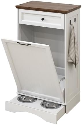 Tilt Out Trash Can Cabinet 10 Gallon Hidden Trash Garbage Can Cabinet with Drawer,Pet Proof Hidden Garbage for Kitchen,Laundry Bathroom (White, Single Door)