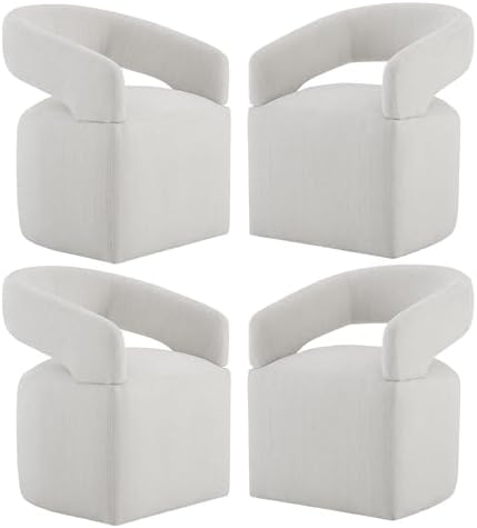 Upholstered Dining Chairs with Casters Modern Barrel Side Armchair with Rollers for Diningroom Bedroom Livingroom Reading Room, Linen, 4PCS