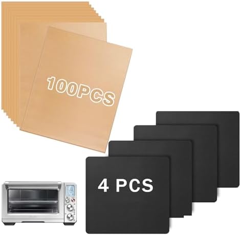 Air Fryer Liners Compatible with Breville the Smart Oven Air Fryer Pro, 100 PCS Unbleached Baking Parchment Paper Disposable with 4 PCS AirFryer Oven Liners Accessories for Breville BOV900BSS