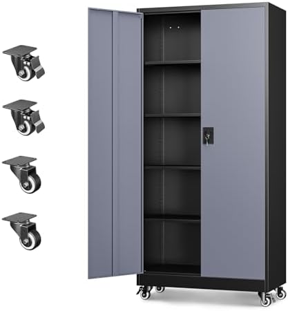 Letaya Metal Garage Storage Cabinets with Lock Door and Adjustable Shelves, Steel Tool Cabinets for Home,Office,Warehouse Organisieren (Black Grey, 75" H)