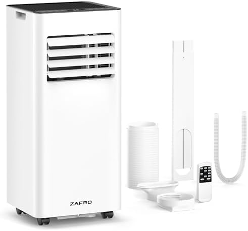 ZAFRO 10,000 BTU Portable Air Conditioners, Cool/Fan/Dehumidifier/Sleep Modes Portable AC with Remote/LED Display/24Hrs Timer/Installation Kits for Home/Office/Dorms, White