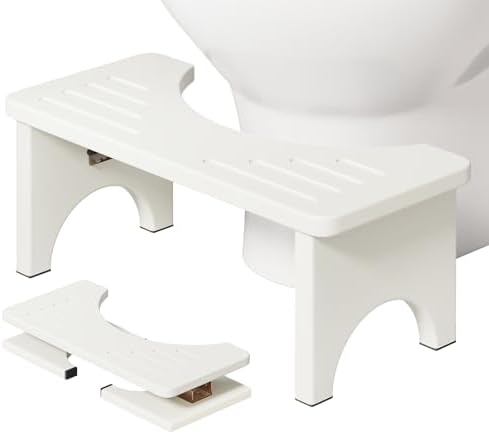 Osivaes 7 Inch Bamboo Toilet Stool Squat Adult, Foldable Squatting Potty for Adults, Ergonomic Poop Stool with Non-Slip Surface, Portable for Bathroom & Travel, White