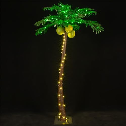5ft Lighted Palm Tree 136 LED Lights with Glowing Coconuts - Dimmable, UL Certified, Waterproof - Ideal for Indoor and Outdoor Decoration