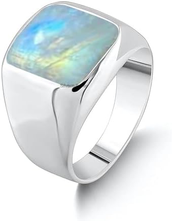 Solid 925 Sterling Silver Cushion Shape Gemstone Men Signet Ring, Beautiful Handcrafted Christmas Gift for Fathers, Son, Boyfriend, Friend