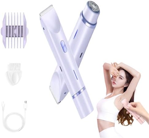 Selectedsky Shaver, Electric Bikini Trimmer for Women, 2 in 1 Body & Facial Hair Removal, Wet & Dry use Trimmer, 2 in 1 Womens Body Shaver, Portable Razor, for face Lip Chin Legs (Purple)