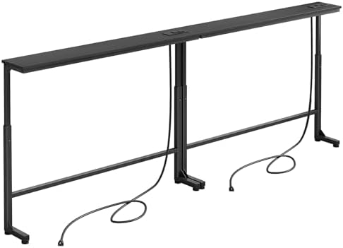 Kitstorack 2-Pack Black Narrow Console Table Behind Couch, Adjustable Height (25"-33") & 2 Power Outlets, Skinny Entryway Sofa Table 5.9" Deep x 79" Long, Split Design for Separate Use