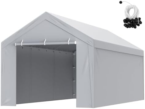 VEVOR Carport Replacement Canopy Cover Top + Side Wall 10 x 20 ft, Garage Tent Shelter Tarp Heavy-Duty Waterproof & UV Protected, Easy Installation with Ball Bungees,Grey (Frame Not Included)