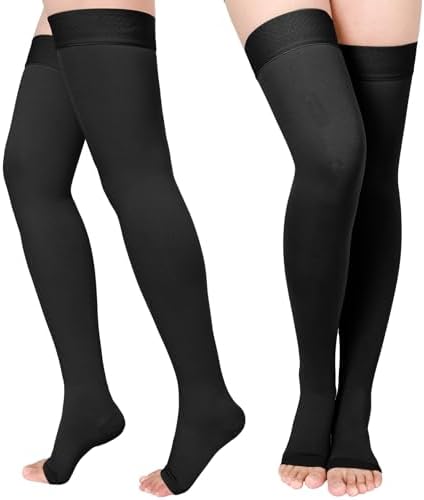 Compression Stockings for Women & Men, 2 Pairs 15-20mmHg Thigh High Compression Socks for Varicose Veins, Swelling, Pregnant