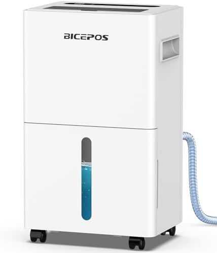 Bicepos 1500 sq.ft Dehumidifier for Basement, 21 Pints Dehumidifiers for Home with Drain Hose, Continuous Drainage, Auto Defrost, Intelligent Humidistat for Bedroom, Large Room, White