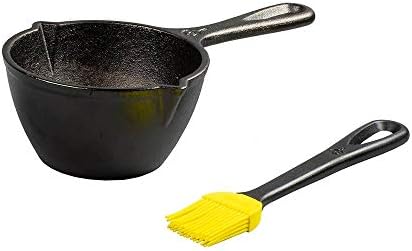 Lodge 15.2 Ounce Cast Iron Melting Pot + Silicone Basting Brush - Unparalleled Heat Retention - Heat Resistant Basting Brush up to 450° - Black and Yellow