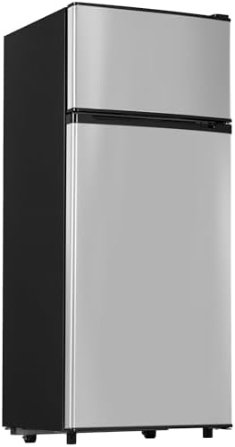 Manastin 4.5 Cu.Ft Mini Fridge with Freezer, Small Fridge with 2 Doors for Office, Kitchen, Dorm and Bedroom, Mini Refrigerator with Adjustable Shelves (Silver)