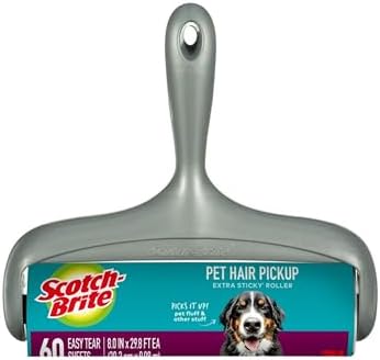 Scotch-Brite Pet Hair Pickup Extra Sticky Large Lint Roller, Designed for Removing Fur + Fluff on Couches, Clothes, Dog and Cat Beds, & More, 1 Pack, 60 Easy-Tear Adhesive Sheets Total