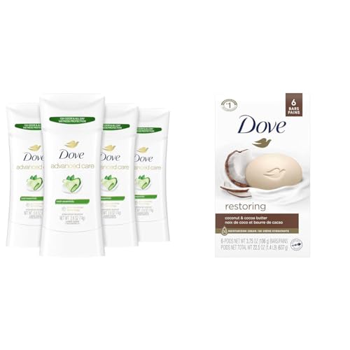 Dove Cucumber Melon Antiperspirant Deodorant Pack of 4 & Coconut Milk Beauty Bar Soap Pack of 6