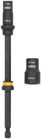DEWALT FLEXTORQ Socket and Socket Extension, 4 in 1, 7mm & 8mm Socket, 10mm & 13mm Socket, with 6 inch Extension, Double Ended Nut Driver (DWADENDEXT-2MM), Black