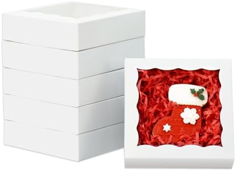 50pcs Individual Cookie Boxes 4 1/2" x 4 1/2" x 1 1/5" Inch Small Gift Boxes Single Treat Box Mini Dessert Box for Christmas Valentine's Mother's Day-White