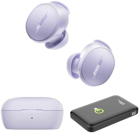 Bose New QuietComfort Wireless Noise Cancelling Earbuds, Lifestyle Bluetooth Earbuds with Active Noise Cancellation, Up to 8.5 Hours of Battery Life with Green Extreme Portable Charger (Chilled Lilac)