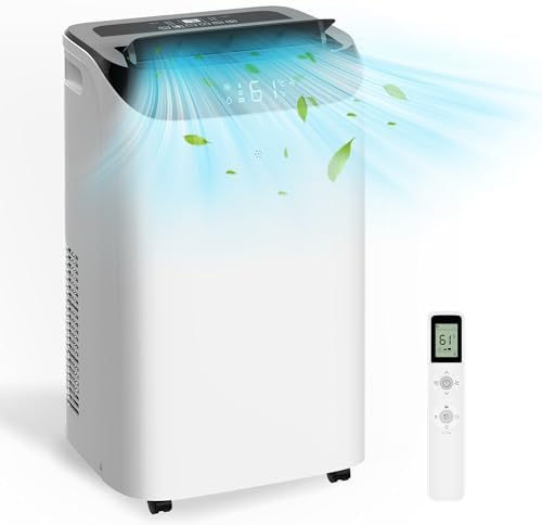 12,000 BTU Portable Air Conditioner Cools Up to 500 Sq.Ft, 3-IN-1 Energy Efficient Portable AC Unit with Remote Control & Installation Kits for Large Room, Campervan, Office, Temporary Space
