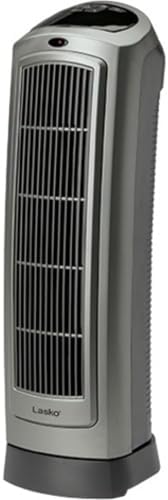 Lasko Portable Oscillating Ceramic Space Heater Tower with Digital Display, Remote Control, 2 Heat Settings and 8 Hour Timer, Gray