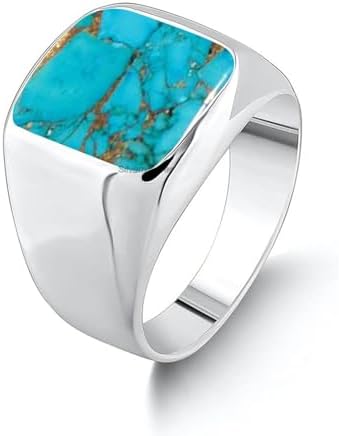 Solid 925 Sterling Silver Cushion Shape Gemstone Men Signet Ring, Beautiful Handcrafted Christmas Gift for Fathers, Son, Boyfriend, Friend