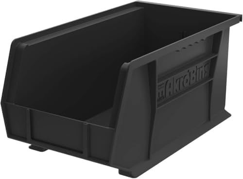 Akro-Mils 30240 AkroBins Plastic Storage Bins, Space-Saving Stackable Bins for Garage, Pantry, Craft Organization, 15" x 8" x 7", Black, 12-Pack