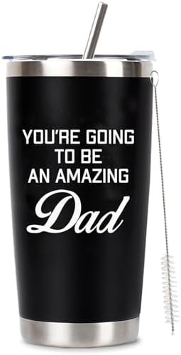 New Dad Gifts For Expecting Dad to be Father’s Day First Time Gifts 20oz Black Insulated Stainless Steel Tumbler Cup Birthday Baby Shower Gender Reveals Presents