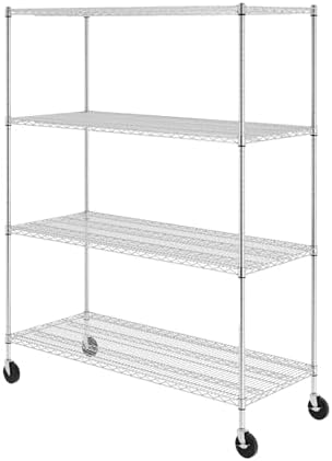 SafeRacks WS-602472-ZW4 NSF Certified 4-Tier Heavy Duty Wire Rack Storage Shelves with Wheels & Adjustable Feet, 24"x60"x72", Silver