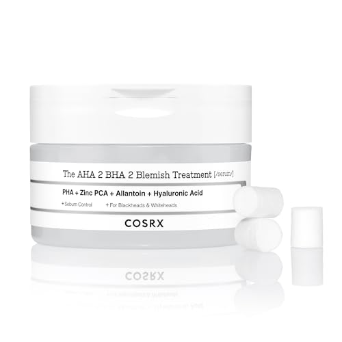 COSRX AHA 2% BHA 2% Blemish Treatment Serum, 60+ Pure Cotton Balls, Quick & Easy Daily Spot Treatment, Blackheads & Whiteheads, Sebum Control, Paraben Free, Phthalates Free, Korean Skin Care