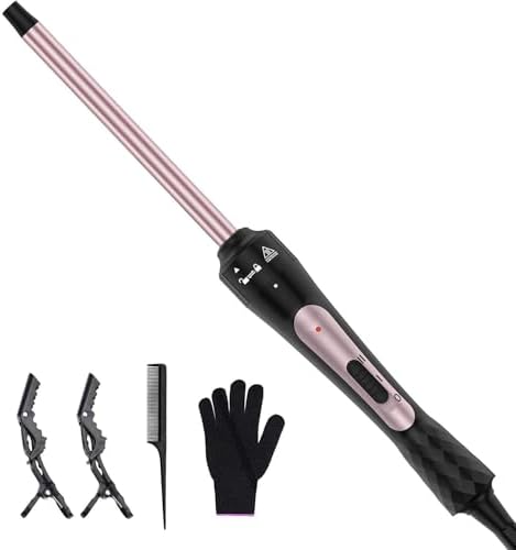 3/8 Inch Curling Iron, Small Curling Wand for Short & Long Hair, Ceramic Wand Curling Iron with 2 Temperature, Instant Heat Up, Halloween Christmas Gifts for Women
