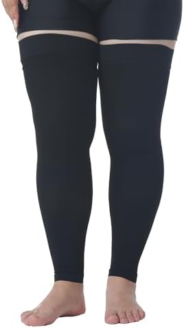 MGANG Plus Size 5XL Extra Wide Ankle and Silicone Band, 20-30 mmHg Compression Stocking for Men & Women, Full Leg Compression Sleeves for Varicose Veins, Lymphedema, and DVT Prevention, Black