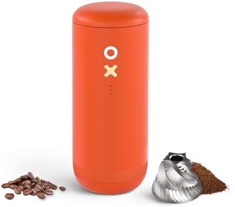 Nuttii Burr Coffee Grinder – Electric, Portable, Small, Quiet Conical Burr Coffee Bean Mill, 20 Adjustable Settings for Espresso, Pour-Over, French, Press Moka for Home Travel Use (Tangerine Orange)