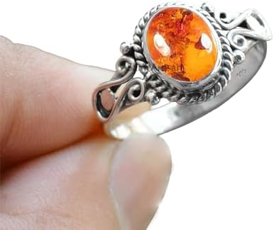 Elegance in Every Detail: Handmade 925 Sterling Silver Rings with 6x8 Oval Natural Gemstones (US Ring size 4, Amethyst)