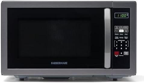 Farberware Countertop Microwave 1000 Watts, 1.1 cu ft - Microwave Oven With LED Lighting and Child Lock - Perfect for Apartments and Dorms - Easy Clean Black Stainless Steel