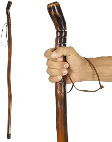 Vive Wooden Walking Stick for Hiking - Handcrafted, Waterproof, with Leather Wrist Strap - Wood Staff for Balance, Women, Men, Seniors - Non-Slip Tip for Safety