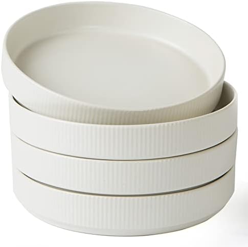 famiware Star 8.25" Pasta Bowls, Large Dinner Bowls Set of 4, Salad Bowl Plates, Shallow Bowls for Eating, Matte White (Full Glaze)