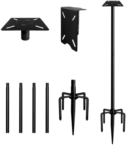 75 Inch Smart Bird Feeder Pole with 5-Prong Base, Adjustable Bird House Pole Mount Kit for Outdoors, Heavy Duty Feeder Stand for Wild Birds Watching, Black