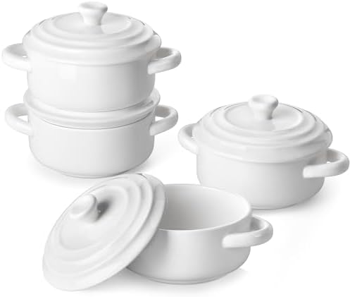 MALACASA Mini Cocotte Set - 14 OZ Small Casserole Dishes with Lids and Handles, Ceramic Mini Dutch Oven Set of 4, Small Baking Ramekins for Lasagna, Soufflé, Oven, Microwave & Dishwasher Safe, Series BAKE.BAKE