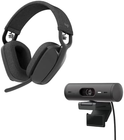Logitech Brio 501 Full HD Webcam and Zone Vibe 100 Wireless Headphones with Noise-Canceling Mic, Works with Microsoft Teams, Google Meet, Zoom, Mac/PC - Black