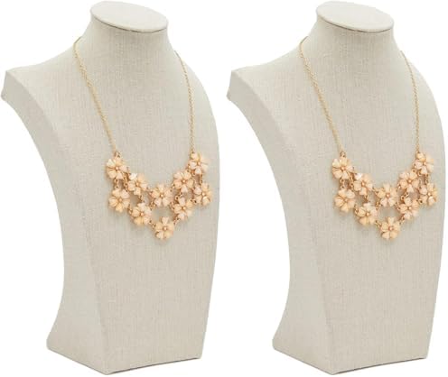 Juvale Necklace Display Bust Stand - 12.6-Inch, Beige Linen, 2-Pack, Traditional - Necklace Holder Stand & Jewelry Display Mannequin for Retail Stores & Trade Shows
