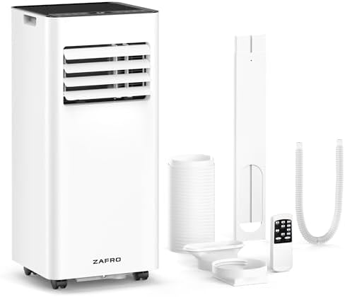 ZAFRO 10,000 BTU Portable Air Conditioners, 4 Modes Portable AC Unit with Fast Cooling/Self-Evaporation System/Remote/24Hrs Timer for Bedroom/Dorms/Indoor Rooms, White