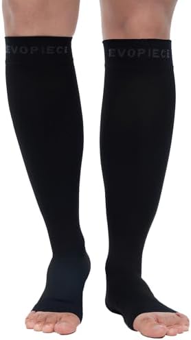 Medical Knee High Wide Calf Open Toe Varicose Veins Compression Socks for Women& Men 8-15 Mmhg, Toeless Support Hose Plus Size Compression Stockings Soothe Relief Circulation and Swelling