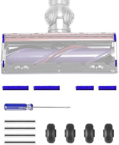 Soft Plush Strips + Front Wheel+ Shaft Replacement Parts for Dyson V8 V10 Vacuum Cleaner Direct Drive Cleaner Head (FOR DYSON V8 V10), Screwdriver Gadget Included