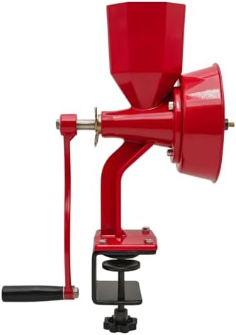 WONDERMILL Manual Hand Crank Grain Mill-Corn, flour mill grinder for home kitchen-Aircraft Aluminum. For Dry and Oily Grains - High Hopper, Spice, Wheat Stone Mill (Red).